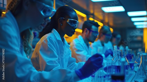 A high-tech lab with microbiology researchers who design, engineer, and develop.