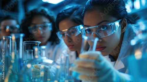 A high-tech lab with microbiology researchers who design, engineer, and develop.