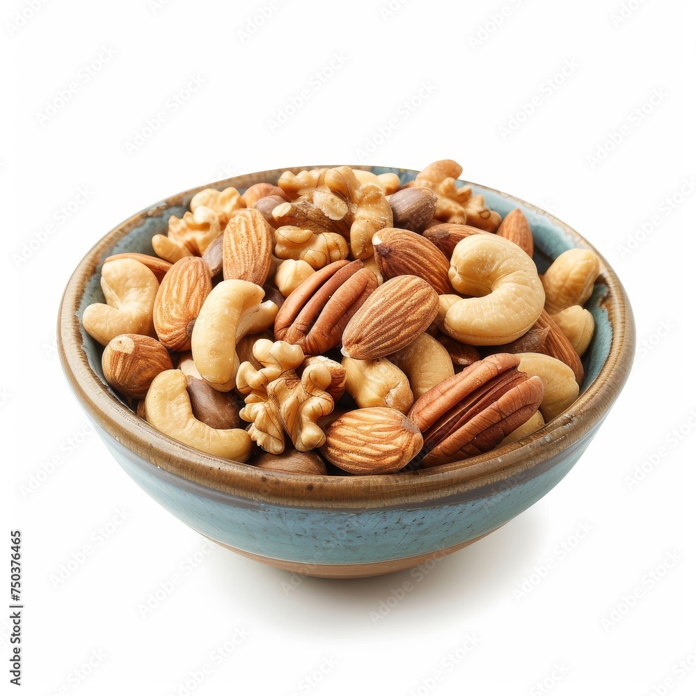 Mixed nuts in a bowl isolated on white background Mixed nuts in a bowl isolated on white background