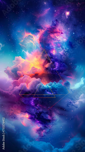 a simple sacred geometry portal, relaxing and meditative, flowing like an alpha brainwave, the background is galactic outer space travel background ,in the style of deep galaxy