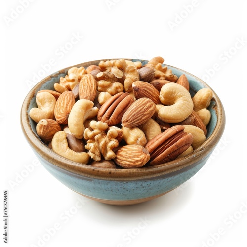 Mixed nuts in a bowl isolated on white background