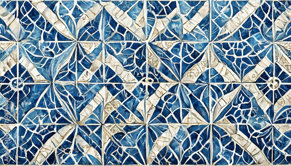 Azure Elegance: Blue and White Mosaic Tile Pattern Background Azure Elegance: Blue and White Mosaic Tile Pattern Background