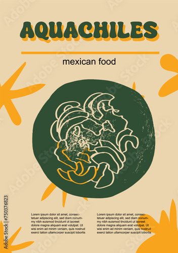 Mexican food set vector illustration. Engraved ceviche, aguachiles, bundle of traditional dishes, homemade and restaurant dinner dishes and sauces cooking in cuisine of Mexico