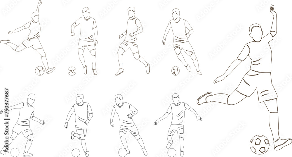 set of football players sketch, on white background vector