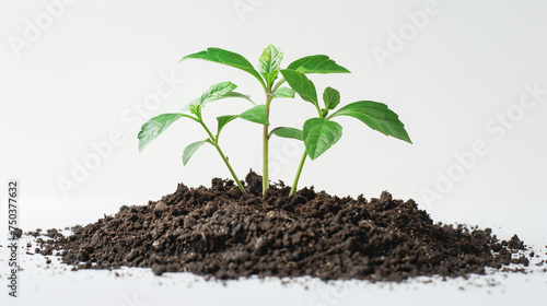 Wallpaper Mural Growth, close up of small plant growing up from soil isolated on white background	 Torontodigital.ca