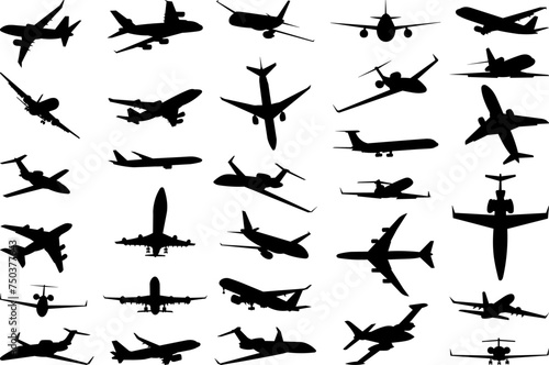 set of airplane silhouettes, on a white background vector