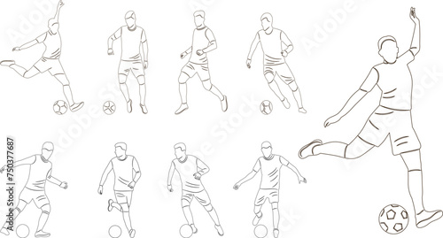 set of football players sketch  on white background vector