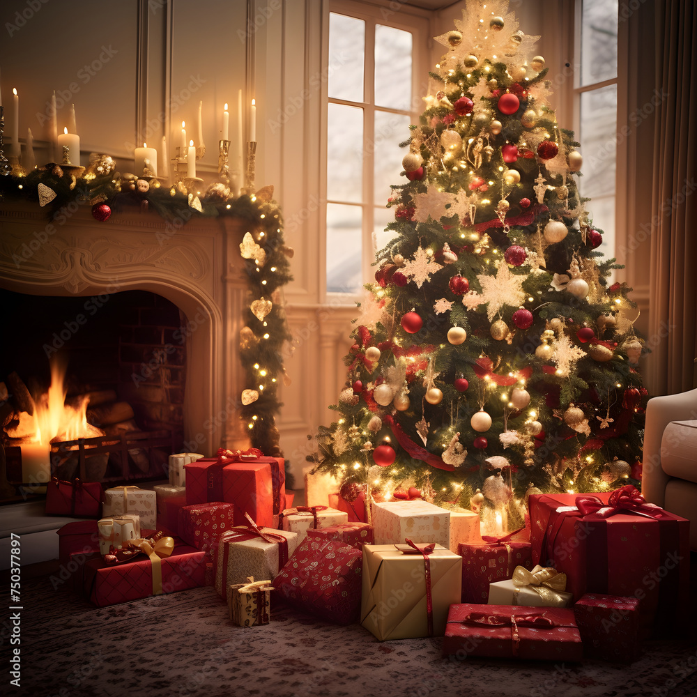 Vibrant and Warm Setting of Christmas; The Celebration Spirit Embraced in the Dancing Twinkles of the Lavish Fir