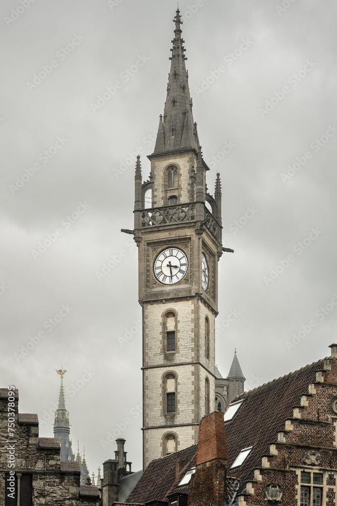 Gent in Belgium. Clock tower in the city center. Gent in Belgium. Clock tower in the city center.