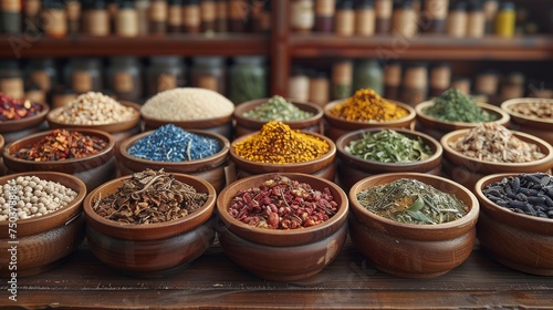 In jars, traditional Chinese medicines and herbs