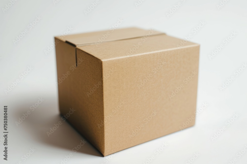 The white background enhances the isolation of a brown paper box.