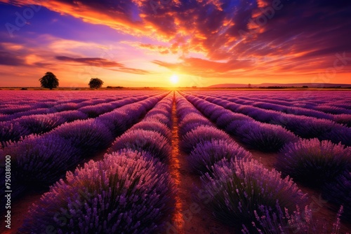 Beautiful lavender field at sunset  Beautiful lavender field at sunset  Ai generated