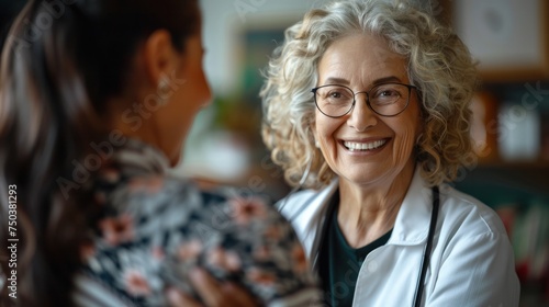 Elderly women, patients, and doctors, with smiles, faces, or kindness, consulted and hugged each other to ask for health advice.