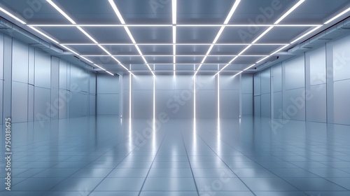 Bright White Space Frame with Light Beams in Futuristic Minimalist Style - This image showcases a bright white space frame with light beams in the style of mirror rooms with a clean and minimalist des