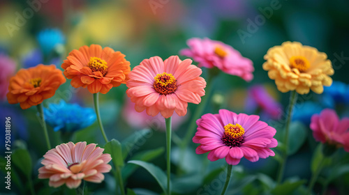 Blossoming Beauty: Close-Up of Vibrant Multi-Colored Flowers in a Lush Garden - Perfect for Wall Art, Decor, and Stock Photography