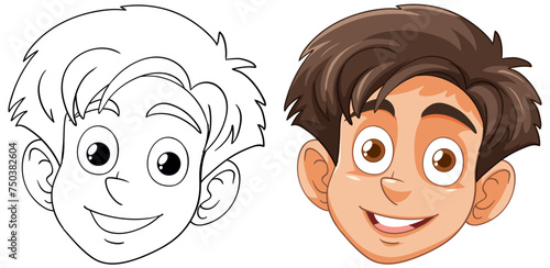 Two smiling boys in a colorful vector illustration.