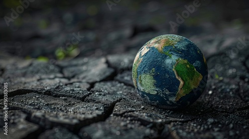 A globe with cracks running through it, symbolizing the fragility of the planet and the urgency of environmental action