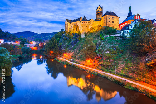 Loket, Czech Republic. Colorful town and Castle Loket over Ohre River in the near of Karlovy Vary, Bohemia. photo