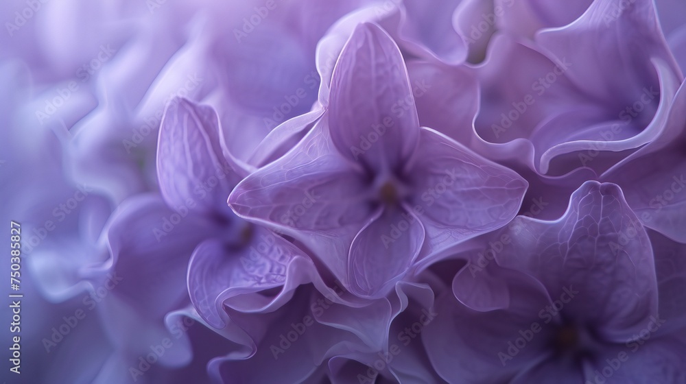 Lilac Whispers: Macro shot of lilac petals in wavy form, whispering calming rhythms.