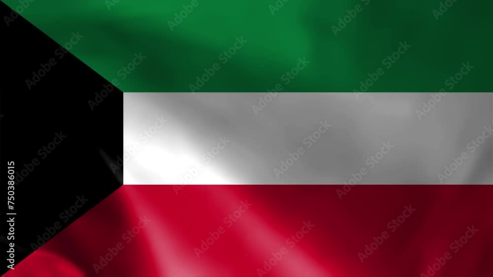 Kuwait flag video waving in wind. Realistic flag background. Close up view, perfect loop, 4K footage Kuwait flag video waving in wind. Realistic flag background. Close up view, perfect loop, 4K footage