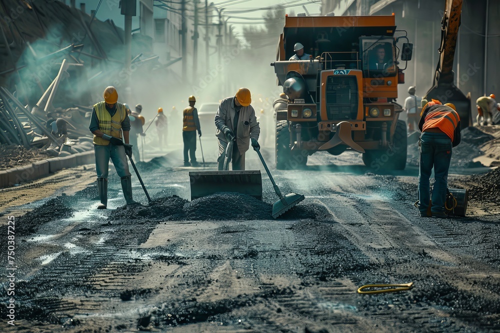 Road Construction Worker's working at a Road Construction Site Road Construction Worker's working at a Road Construction Site