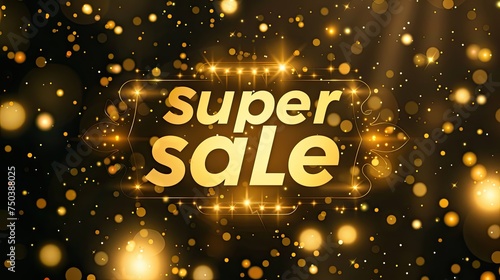 A dazzling image with golden sparkles and a bold 'Super Sale' announcement centered, perfect for attracting customers during sale season