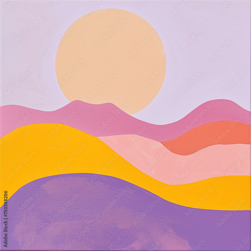 Fototapeta premium Abstract Blobs Hills Mountains and Sun Landscape