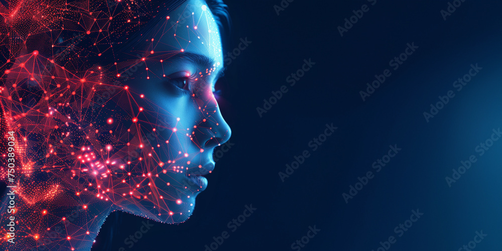 Gesicht einer Frau mit Computer Vernetzung Gesicht einer Frau mit Computer Vernetzung