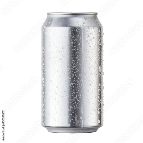 Aluminum soda can with water drops isolated on transparent a white background