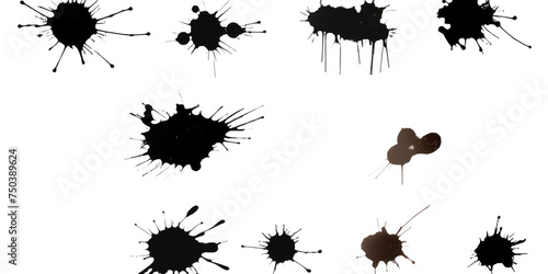 Collection of detailed ink splats isolated on transparent a white background