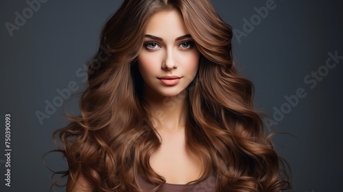 Glowing model with shiny smooth hair and tan skin - ideal for hair and skin care products