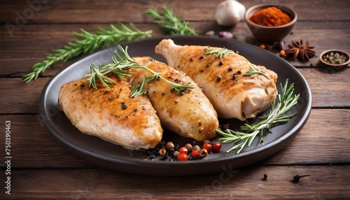 baked chicken fillet pieces with spices and herbs