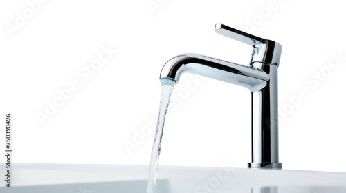 Faucet with water drop close up isolated on transparent a white background 