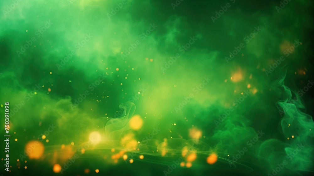 Abstract background featuring fiery green sky with flame and smoke