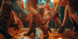 Country line dancers zoomed in on boots and legs 