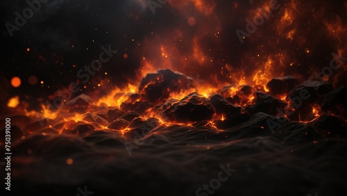Abstract background featuring fiery black sky with flame and smoke