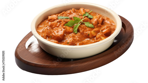 Indian butter chicken curry in balti dish isolated on transparent a white background