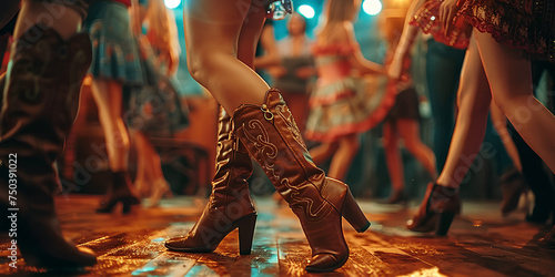 Country line dancers zoomed in on boots and legs 