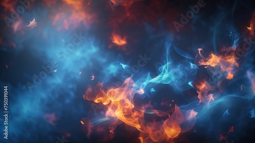 Abstract background featuring fiery blue sky with flame and smoke