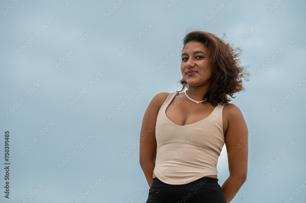 Portrait of young smiling woman shot up close Portrait of young smiling woman shot up close