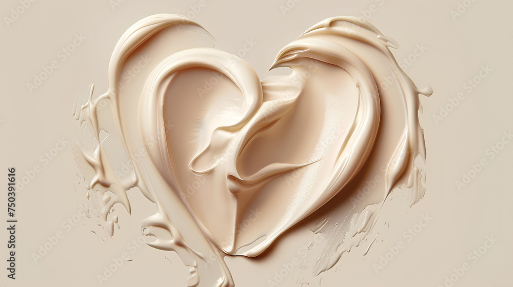 © assia - texture of a cosmetic smear of cream in the shape of a heart on light beige background © assia - texture of a cosmetic smear of cream in the shape of a heart on light beige background
