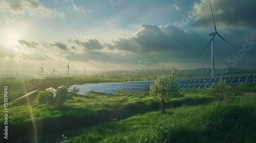 Green Technology Showcase. Aspirational images depict sleek renewable energy solutions, inspiring sustainability.