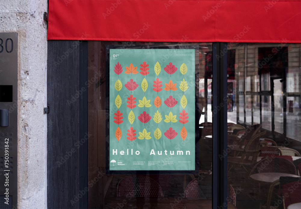 Mockup of vertical customizable sign in window Stock Template | Adobe Stock