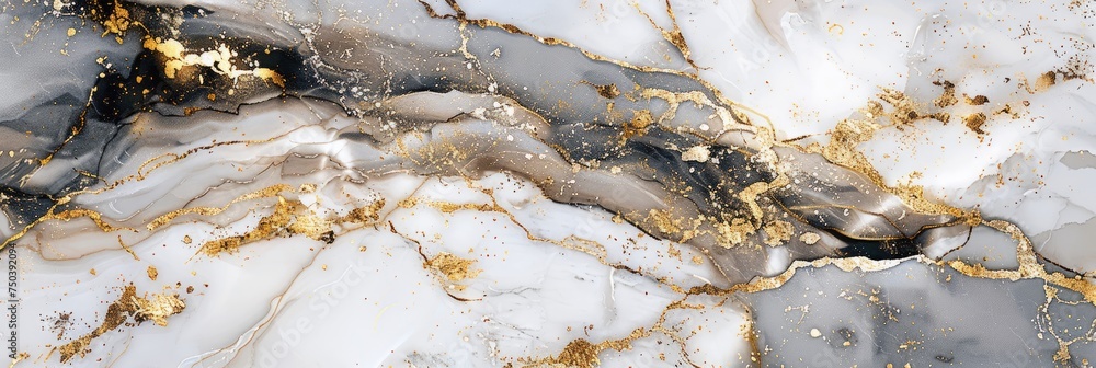 Obraz premium A marble texture inlay with shimmering gold accents, evoking a sense of cosmic elegance and luxury