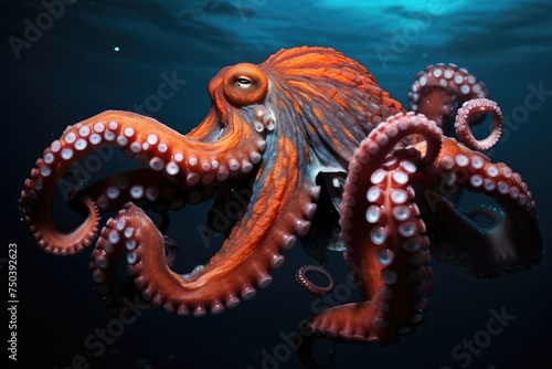 An octopus exploring a sunken pirate ship. Treasure Hunt, Octopus, Treasure, and Deep-Sea Diver Ai generated © Tanu