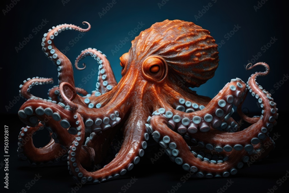 Obraz premium An octopus exploring a sunken pirate ship. Treasure Hunt, Octopus, Treasure, and Deep-Sea Diver Ai generated