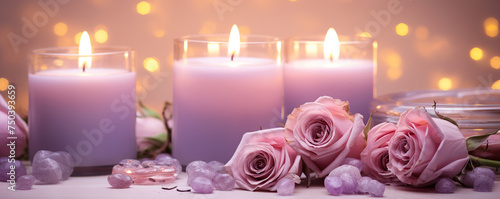 Table Decorated With Pink Roses and Candles