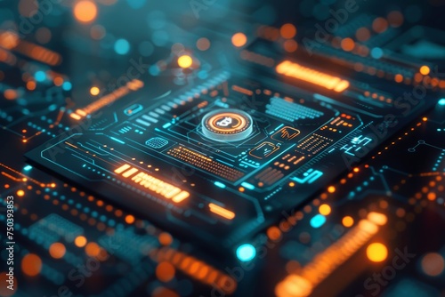 A futuristic concept of a circuit board with a glowing central processing unit, representing high-speed computation.