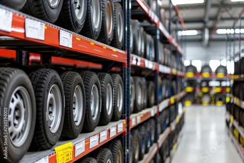 High rack with customer tires in tire service warehouse photo
