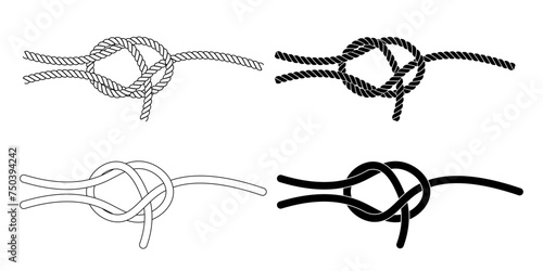 weaver's knot or Sheet bend rope knot icon set isolated on white background